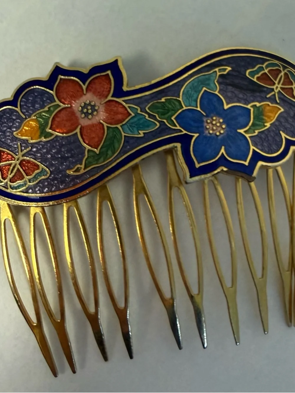 VINTAGE 5 Floral Cloisonné Hair Combs - Picture 7 of 7
